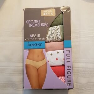 Secret Treasures women's size 4X hipster panties 6 pairs, new (464)